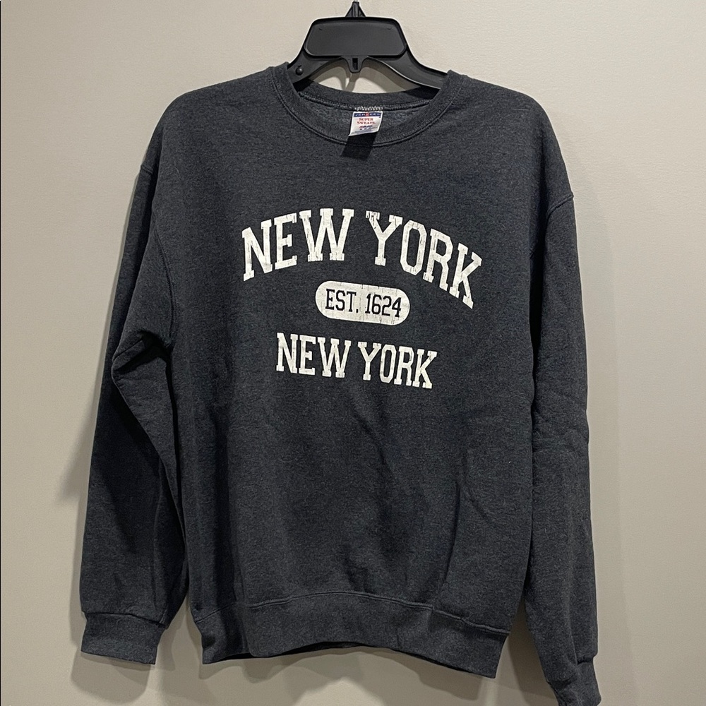 Jerzees Charcoal Crewneck Sweater with New York Print